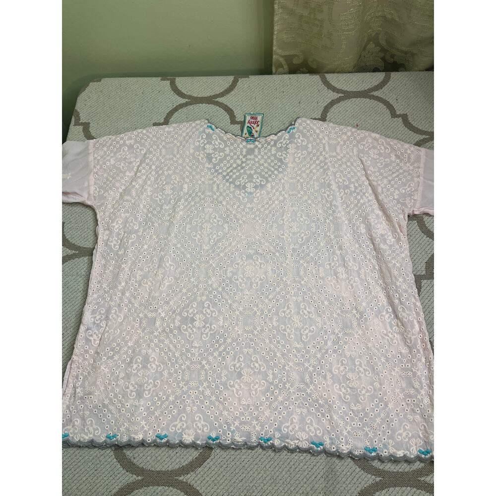 Johnny Was Lillian blouse pink sheer fabric, floral embroidery, eyelet, size XS - Picture 9 of 12